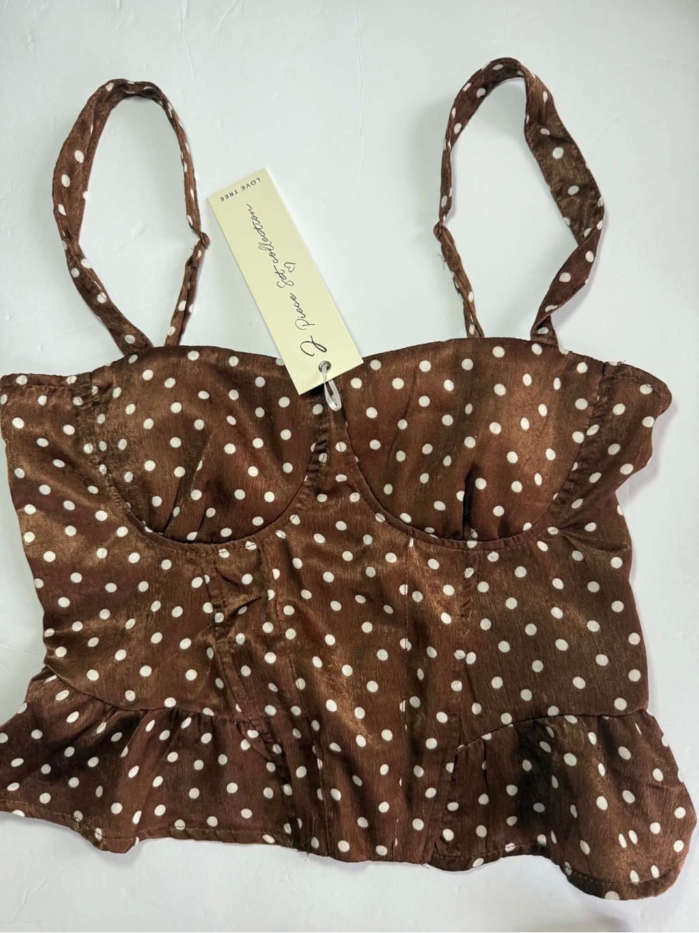 Brown Polka Dot Satin Corset Style Crop Top & Maxi Skirt Matching Set - Size S - Picture 7 of 10